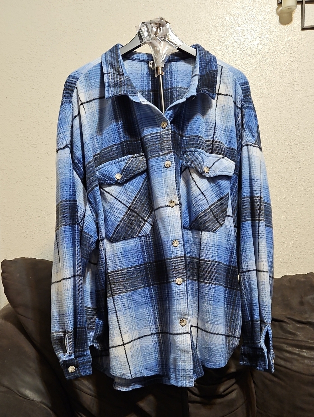Rue21 Blue Plaid Fleece Button-Up Shirt Jacket